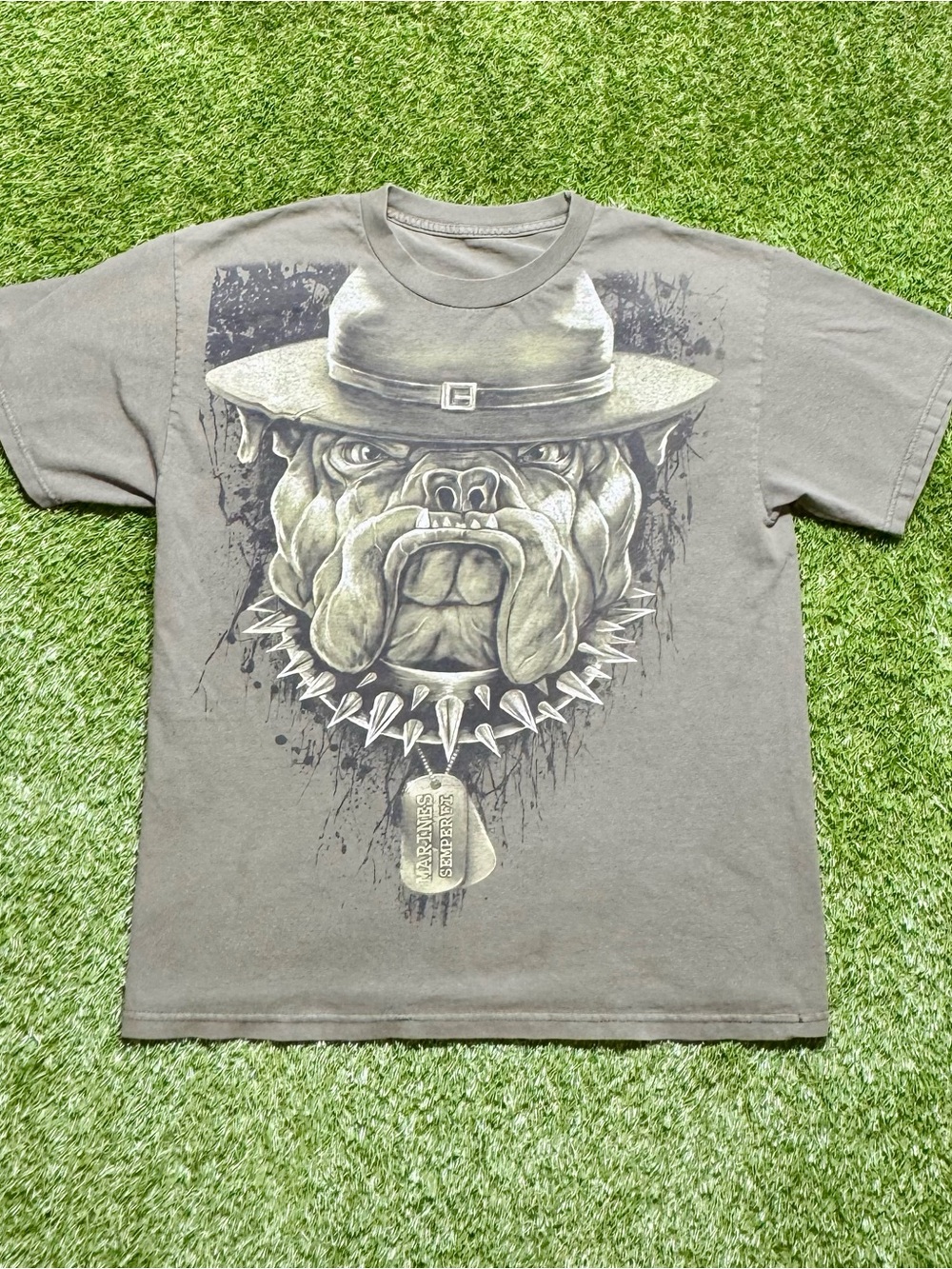 Military USMC Semper Fi Bulldog Graphic T-Shirt Men’s Size Large Green